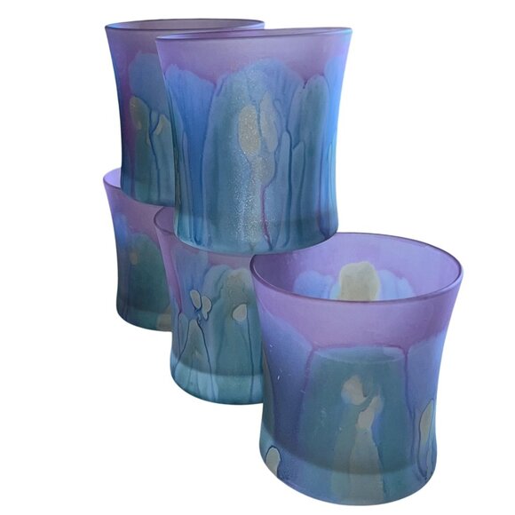 Robert Rueven Art Glass Tumblers Nouveau Art Glass Co Hand-crafted BLU PRP GRN - Picture 9 of 11